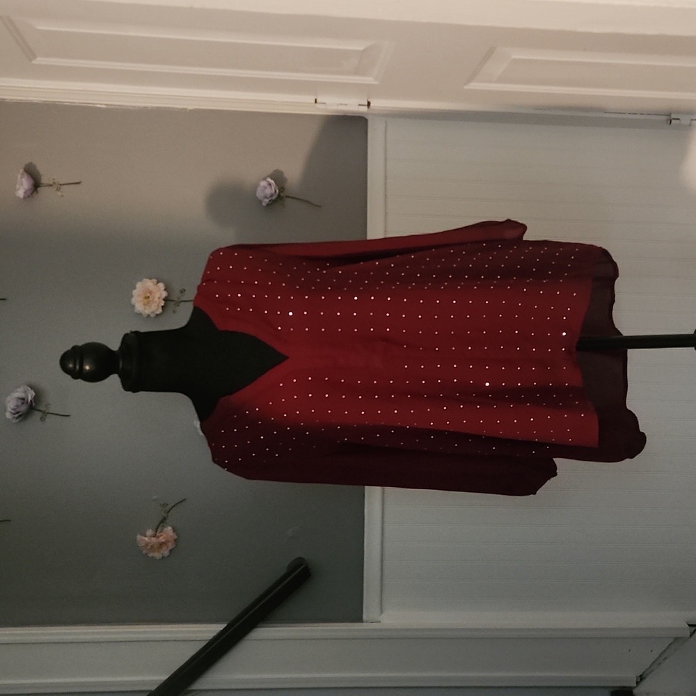 Large Maurice's Maroon Rhinestone Longsleeve Top